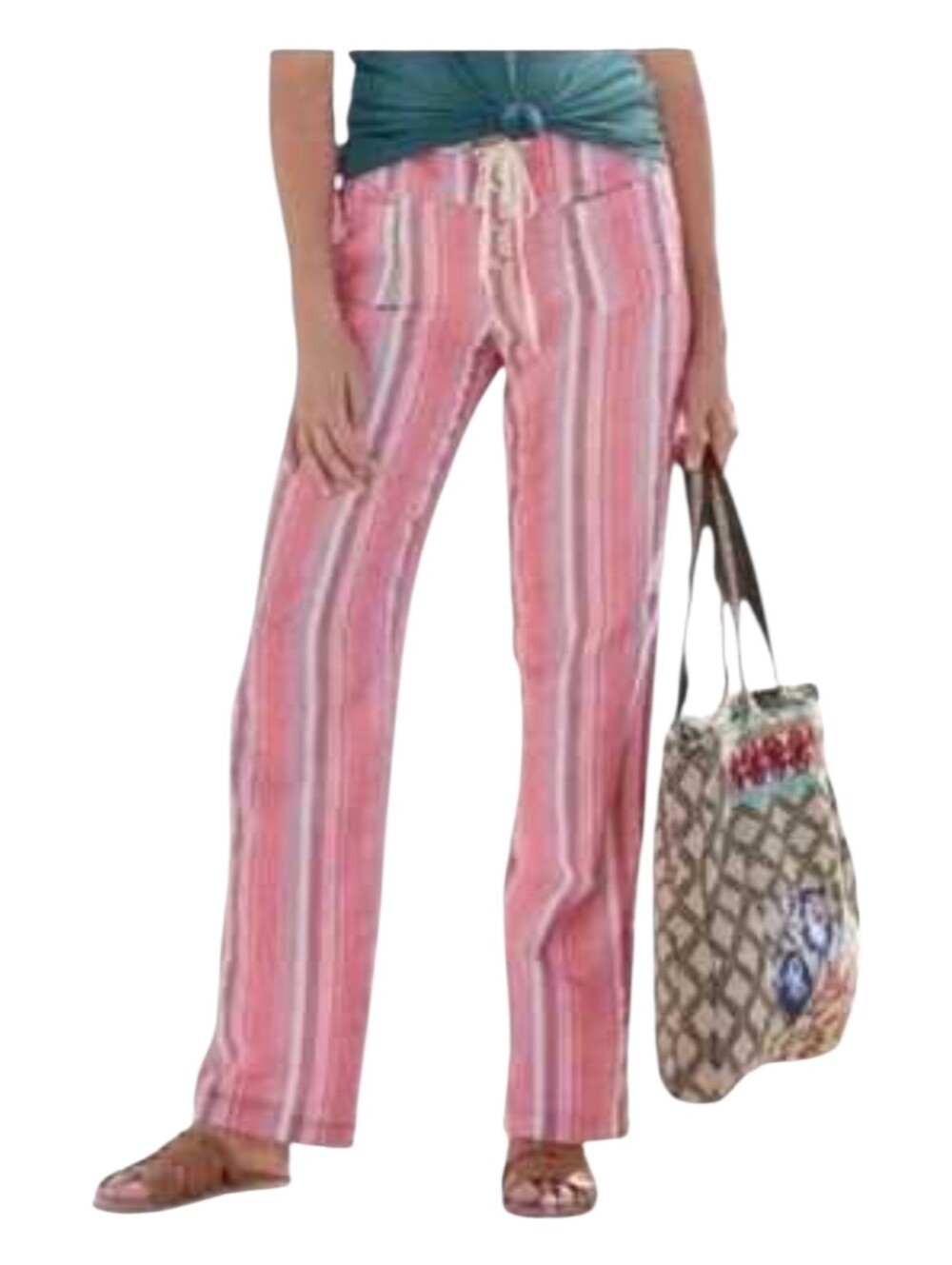 Sundance Women Pink Colorful Striped Cotton Gauze Straight Gigi Pants Medium P